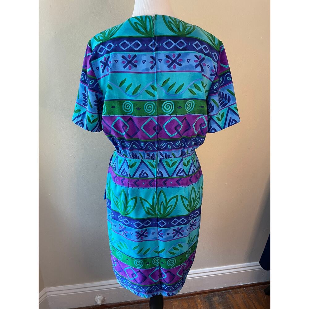 Funky 90s Vintage Faux Wrap Tropical Dress Prophecy by Sag Harbor Size 14 - Picture 3 of 7
